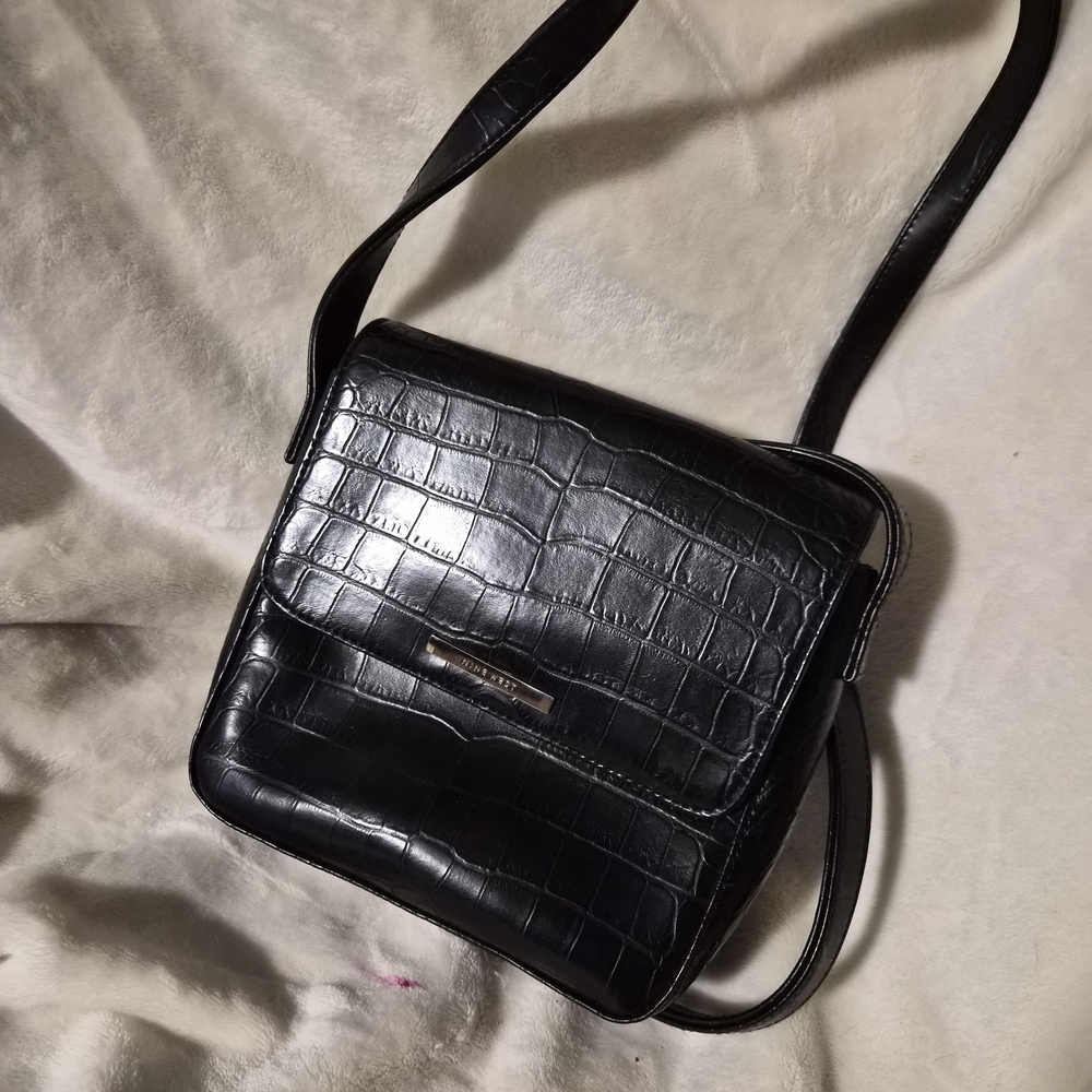 Nine‎ West Black Croc-Embossed Crossbody Bag